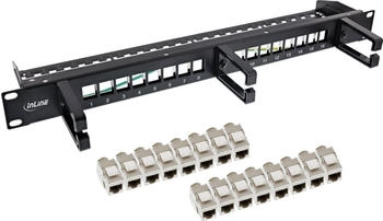 InLine Patchfeld Cat.6A 16-fach, mit 3 B&uuml;geln, 16 Keystones, 19, 1HE, schwarz Patchfelder (76822D)
