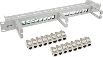 InLine Patchfeld Cat.6A 16-fach, mit 3 B&uuml;geln, 16 Keystones, 19, 1HE, grau Netzwerk-Infrastruktur (76822C)