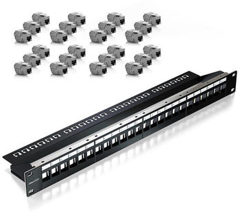 deleyCON 24 Port Patchpanel für Keystone 1HE 19 Zoll inkl. 24x Keystone Module