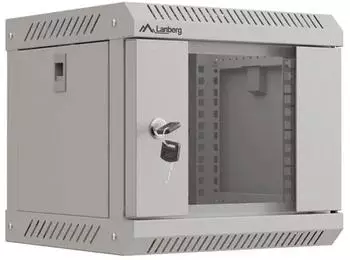 Lanberg WF11 Series 10" Rack Wandschrank 4HE, h&auml;ngend, Flatpack, Glast&uuml;r, IP20, RAL 7035, 300mm tief (WF11-3304-10S)