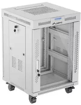 Lanberg 19" Rackschrank 15HE, LCD, freistehend, Flat Pack, V2, Glast&uuml;r, IP20, RAL 7035, 600mm tief (FF01-6615-12SL)