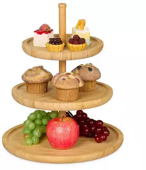Relaxdays Etagere Bambus mit 3 Schale &Oslash; 20 x 25 30 cm H 37 cm
