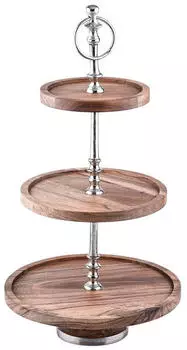 Marrakesch Orient & Mediterran Interior Amalie 3-Etagen Etagere aus Holz, rund, 50cm (di-7838-gr)