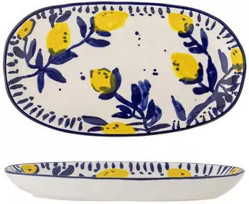 Bloomingville Servierplatte Steingut Maxima Blue Handdekoriert Blue