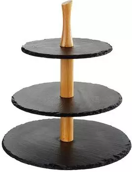 APS 3-stufige Etag&egrave;re, Naturschiefer, Akazienholz, H:34cm (960)