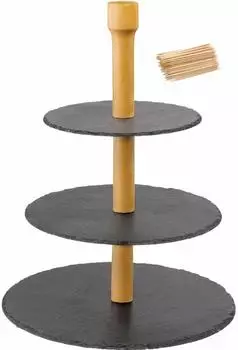 Westmark Tapas + Friends 3-stufige Etagere Naturschiefer/Kiefer mit 100 Mini-Fingerfood-Sticks (69682260)