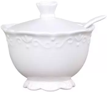 Chic Antique Provence Zuckerdose mit L&ouml;ffel, Porzellan, Wei&szlig; (63100-01)