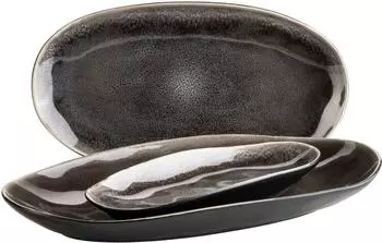 M&auml;ser Niara Organic Servierplatten-Set 3-tlg. Steinzeug Schwarz/Braun (934070)