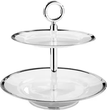Fink PLATINUM Etagere 2-st&ouml;ckig, Porzellan/Eisen, wei&szlig;/silber, H26cm &Oslash;27cm