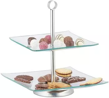 Relaxdays Etagere 2-stufig, Glas, transparent