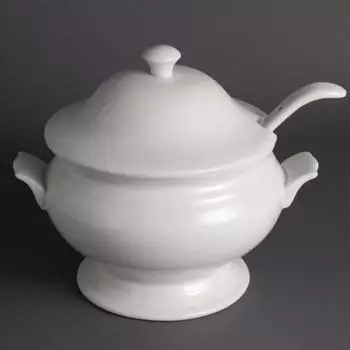 Olympia Whiteware Suppenterrine mit Schöpfkelle, Porzellan, 2,5Ltr (Y094)