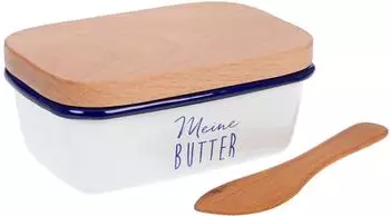Gräwe Butterdose emailliert mit Holzdeckel