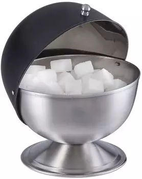 Relaxdays Zuckerdose Zuckerkugel mit Deckel, Edelstahl, schwarz/silber, 15,5x14cm (10032542)