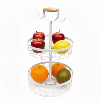 Relaxdays Obstkorb Etagere 2-st&ouml;ckig, Metall, wei&szlig; (10051773_49)