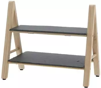 Spetebo Schiefer Etagere 2-st&ouml;ckig mit Holzgestell, 32cm