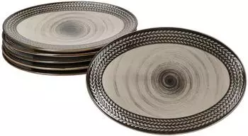M&auml;ser Prospero Platte oval 24,4x16,8cm braun, Porzellan mit Relief, 6er-Set