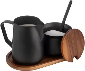 APS Milch- und Zuckerset BARISTA 5-tlg., Edelstahl, Akazienholz, schwarz (634)