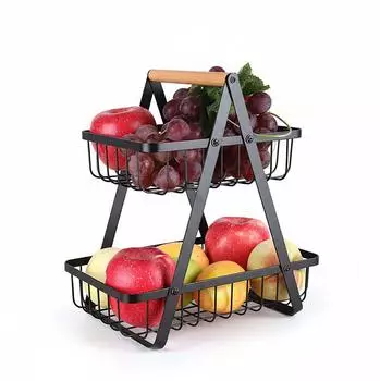 Relaxdays Obst-Etagere 2-stöckig, Metall, Holzgriff, schwarz (10051767_46)