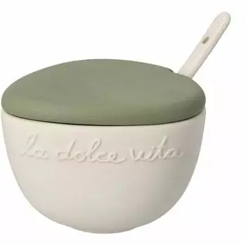 räder Zuckerdose „La Dolce Vita" aus Steinzeug mit Deckel & Porzellanlöffel (18747)