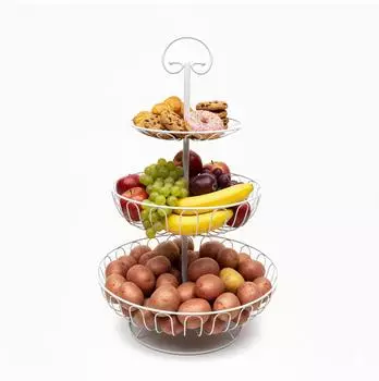 Relaxdays Obst-Etagere 3-st&ouml;ckig, Metall, wei&szlig; (10051765_49)