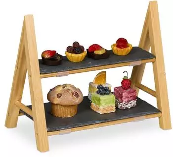 Relaxdays Etagere 2 Etagen, Schieferplatten, Bambus, 27x32x17cm (10050664)