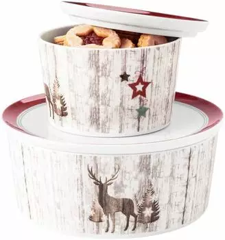 Seltmann Weiden Life Christmas Gebäckdosen 2er Set, Porzellan, weiß-braun, ø14/21cm