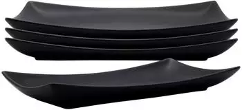 Spetebo Servierschale rechteckig, Porzellan, schwarz matt, 29x15cm, 4er-Set