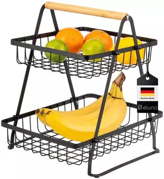 eluno 2-st&ouml;ckige Etagere Bambus und schwarzes Metall, 32cm