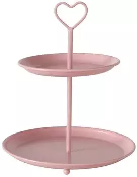 Boltze Posita Etagere 2-st&ouml;ckig Metall rosa mit Herzgriff (&Oslash;21cm, H25cm)