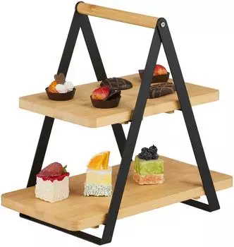 Relaxdays Etagere 2 Etagen, Bambus & Metall, 33x34x19cm (10051044)