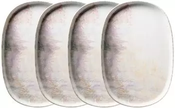 M&auml;ser Aquarellia Servierplatten-Set, Steinzeug, wei&szlig;/lila, 4-teilig, rechteckig