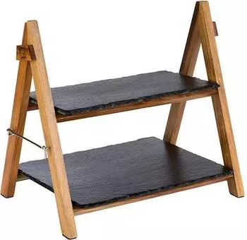APS Serviergestell/Etagere 2-stufig, Akazienholz mit Schieferplatten (FC889)