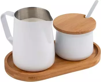 APS Miluro Milch- und Zucker-Set, Edelstahl/Bambus, weiß/braun (631)
