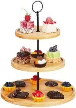 Relaxdays Etagere mit 3 Ebenen, rund, Bambus