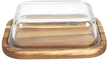 Home deco factory Butterdose aus Glas und Akazienholz (KA0096)