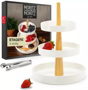 Moritz & Moritz Obst-Etagere 3-stöckig mit Zange Weiß Porzellan