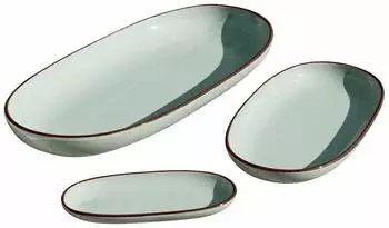 Loberon Biarré Servierplatten-Set 3-teilig, türkis, Steinzeug (20548-7-1)