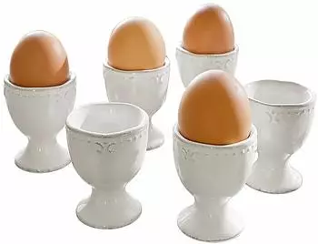 Loberon Fontienne Eierbecher 6er-Set, weiß, Steingut (21404-5-1)