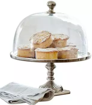 Loberon Mine Glasglocke mit Platte, Glas/Aluminium, silber/klar (15971191)
