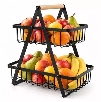 Relaxdays Obst-Etagere 2-stöckig, Metall, schwarz