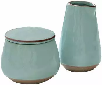 Loberon Biarré Zuckerdose und Milchkännchen, Steinzeug, türkis (19234-7-1)