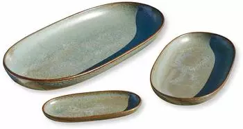 Loberon Biarr&eacute; Servierplatten-Set t&uuml;rkis/braun, glasiertes Steinzeug, 3-tlg. (20548-8-1)