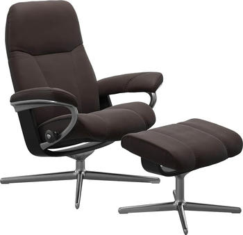 Stressless Consul Set Cross Base mit Hocker Leder 78x97x70cm braun/silber