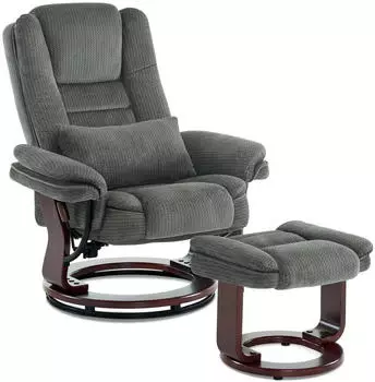 MCombo Relaxsessel mit Liegefunktion 360&deg;Drehbarer mit Hocker 9099 (Grau-Stoff)