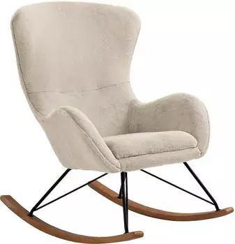 SalesFever Schaukelstuhl Lammfelloptik Eichenholz 70x94x102 cm Beige