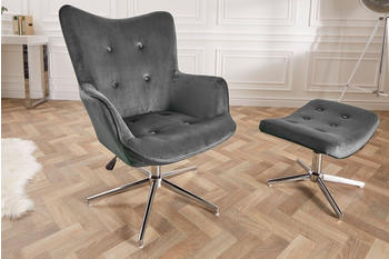 Riess-Ambiente Design Sessel MR. LOUNGER Samt (110-110cm) grau chrom