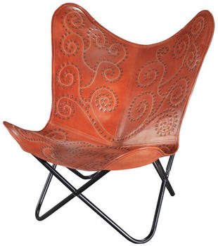 Riess-Ambiente Retro Lounge Sessel BUTTERFLY hellbraun Echtlederbezug mit Ziernieten