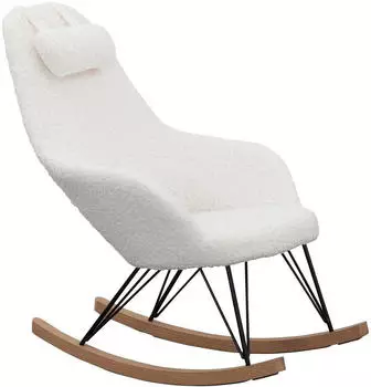 SalesFever Schaukelstuhl Teddyfell Kufen Massiv-Holz schwarz 67x105x106,5 cm wei&szlig; (390436)
