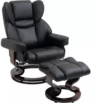 HomCom Relaxsessel mit Hocker drehbarer Ruhesessel Kunstleder Schwarz (833-698BK)