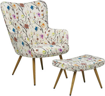 Beliani Ohrensessel mit Hocker Polsterbezug Metall mit Blumenmotiv Skandinavisch creamweiß (203923)